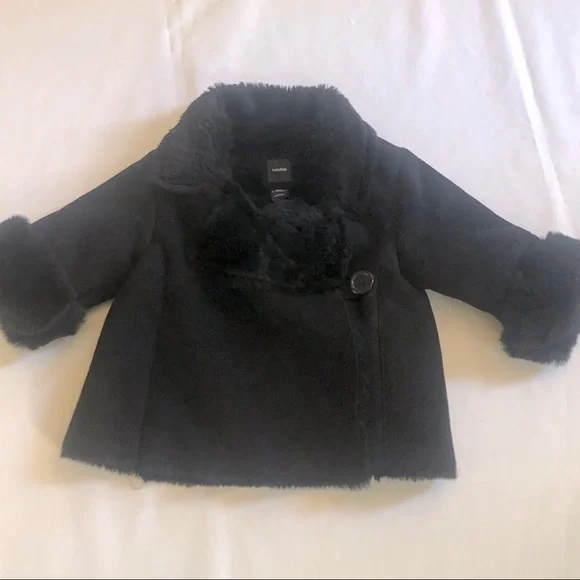 Baby Gap Black Coat with Faux Fur Girls 12-18 Months - Picture 2 of 10